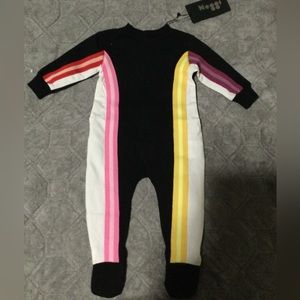 Noggi baby girl footie black with colorful stripes